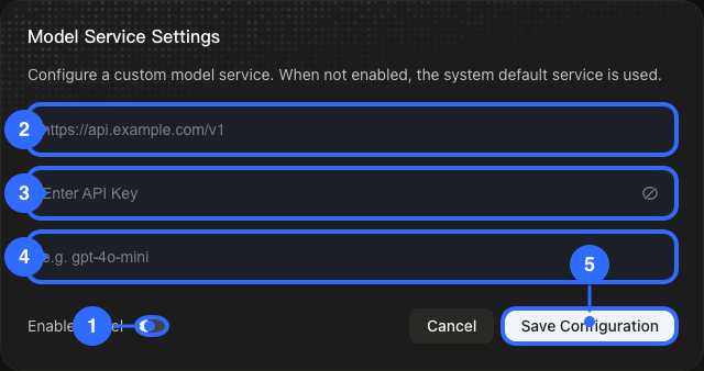 Annotated model settings modal