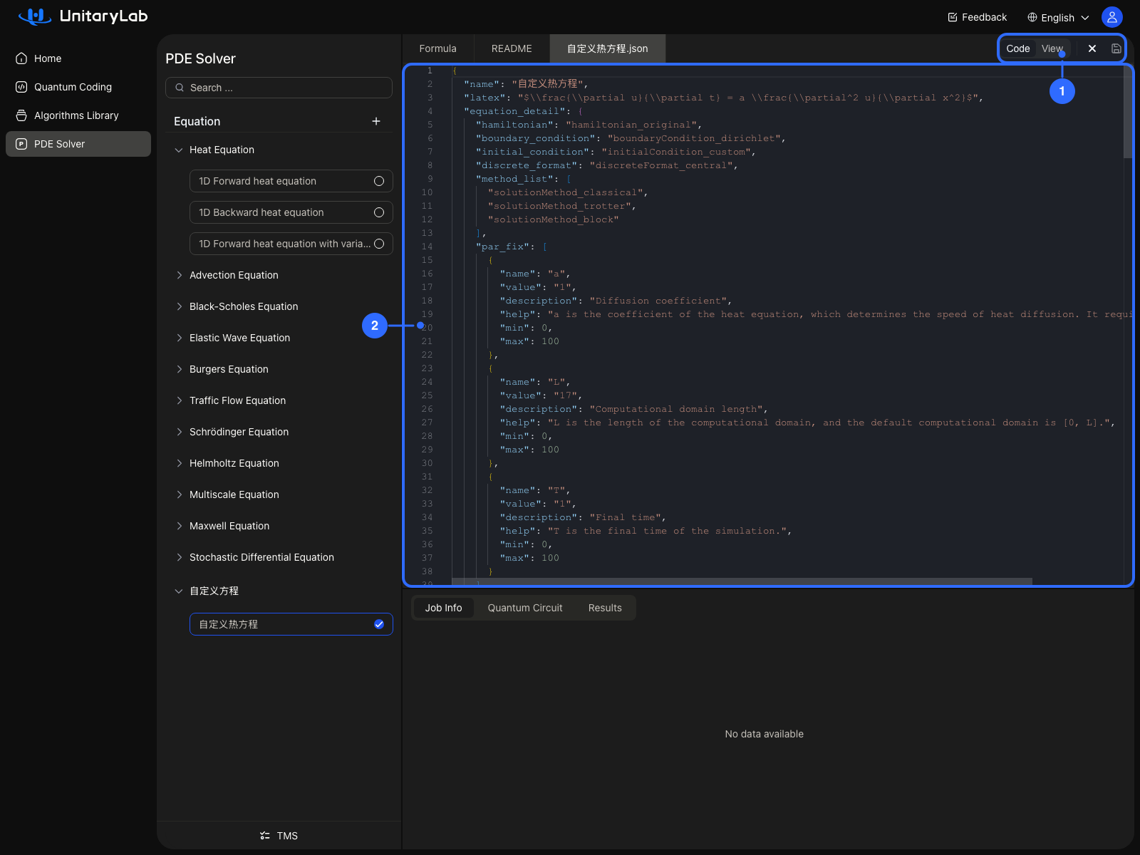 Annotated JSON code editor and preview toggle