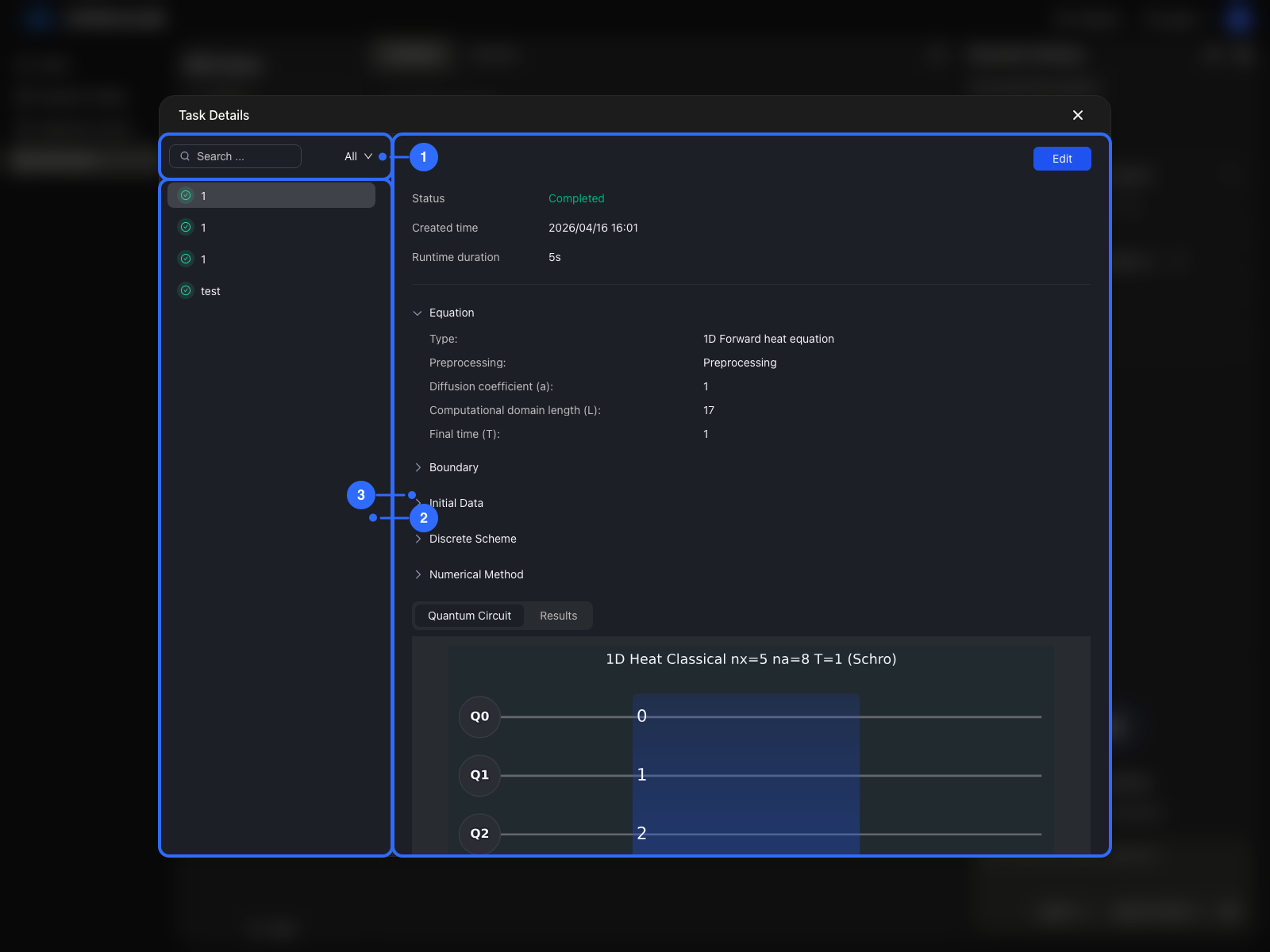 Annotated task detail dialog