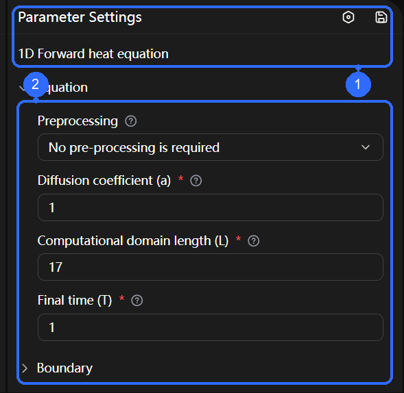 Annotated parameter panel