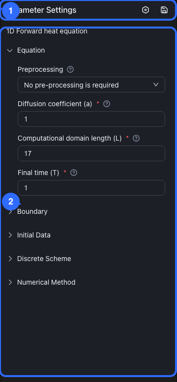 Annotated parameter panel