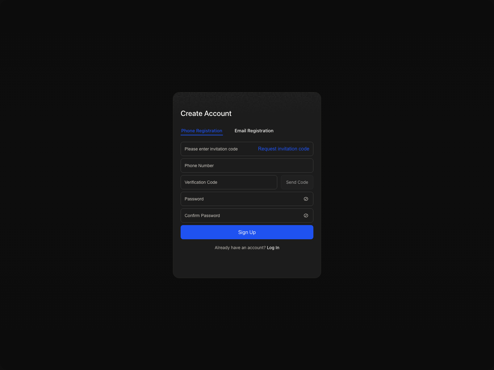 Registration page
