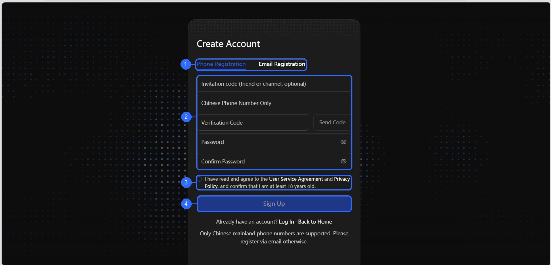 Annotated new registration page