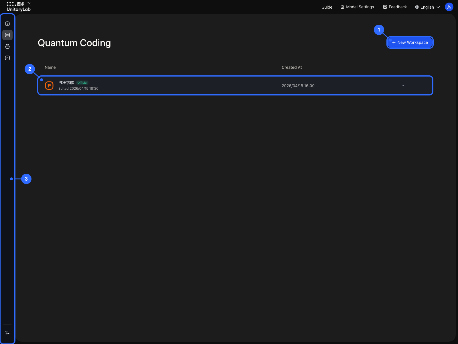 Annotated workspace list page